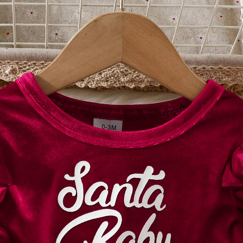 0-24M karácsonyi újszülött csecsemők lányok piros nadrágos ruha bársony fodros plüss kombiné+kalap buli Karácsonyi Mikulás jelmezek