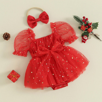 ma&baby 0-18M Χριστουγεννιάτικο Νεογέννητο Νήπιο Κοριτσάκι Κόκκινο Romper Tulle Ruffle Jumpsuit Χριστουγεννιάτικες στολές d05