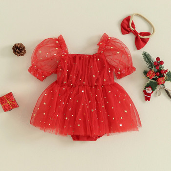 ma&baby 0-18M Коледно новородено бебе, малко дете, момиченце, червен гащеризон с тюл и волани, коледни костюми d05