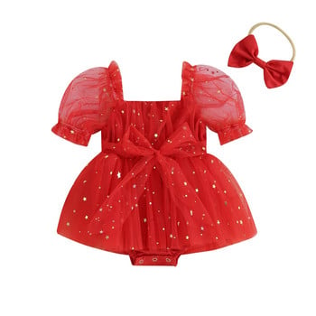 ma&baby 0-18M Χριστουγεννιάτικο Νεογέννητο Νήπιο Κοριτσάκι Κόκκινο Romper Tulle Ruffle Jumpsuit Χριστουγεννιάτικες στολές d05