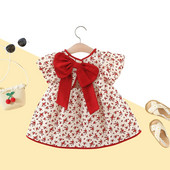 Îmbrăcăminte de vară pentru fete 0-3 ani rochie din bumbac cu mâneci scurte pentru copii de vară cu fundă florală Îmbrăcăminte confortabilă