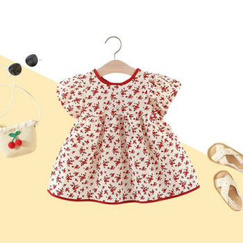 Лятно облекло за момичета 0-3 години Бебешка памучна рокля с къс ръкав Лятна детска флорална панделка Удобно облекло