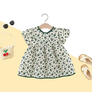 Лятно облекло за момичета 0-3 години Бебешка памучна рокля с къс ръкав Лятна детска флорална панделка Удобно облекло