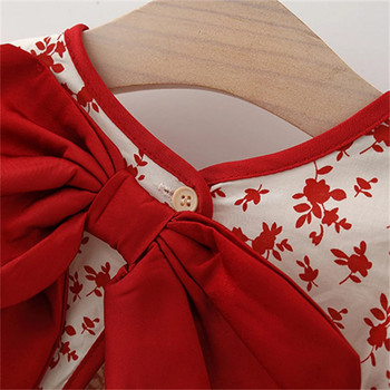 Καλοκαιρινά ρούχα για κορίτσια 0-3 ετών Βρεφικό κοντομάνικο βαμβακερό φόρεμα Καλοκαιρινό παιδικό floral φιόγκος Άνετα ρούχα