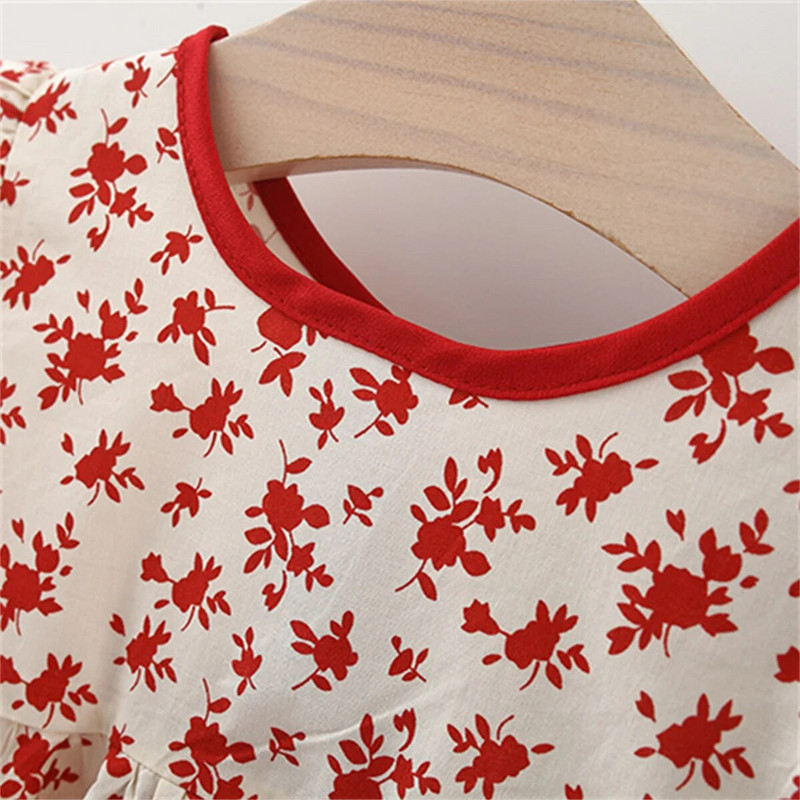 Îmbrăcăminte de vară pentru fete 0-3 ani rochie din bumbac cu mâneci scurte pentru copii de vară cu fundă florală Îmbrăcăminte confortabilă