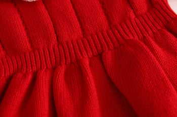 Детски гащеризони за момичета 2023 Есенни червени дрехи за момичета Дрехи за новородени момичета Модни плетени гащеризони Есенен пуловер