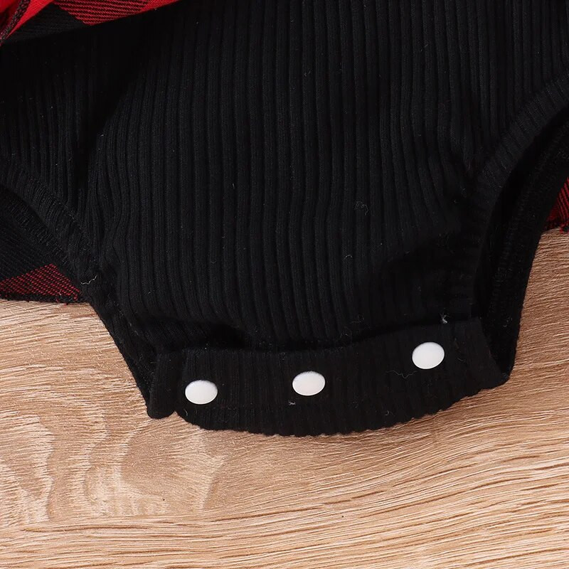 Suefunskry Baby Girls Ziemassvētku apģērbs, garām piedurknēm, apkaklīts multfilmas aļņu rūtainā rombveida kleita ar galvas saiti.