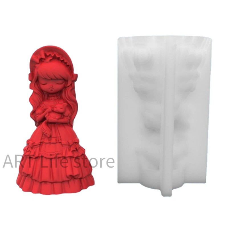 3D сладка принцеса/момиче Силиконова форма за свещи Направи си сам гипсова кукла Изработка Циментова смола Форма за ръчно изработени свещи Артефакт за декорация на дома