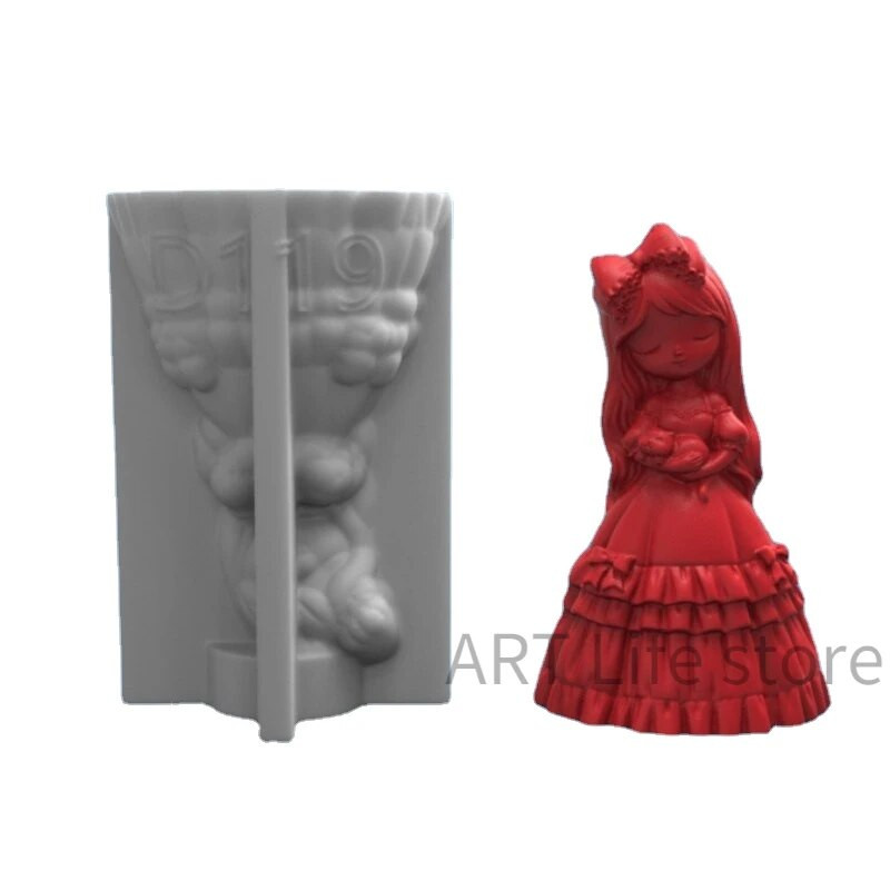 3D сладка принцеса/момиче Силиконова форма за свещи Направи си сам гипсова кукла Изработка Циментова смола Форма за ръчно изработени свещи Артефакт за декорация на дома