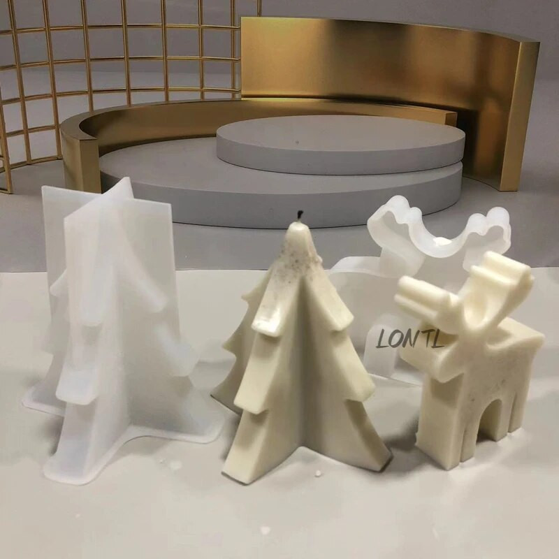 Jauna Sika Deer Ziemassvētku eglītes silikona sveču veidne Ziemassvētku dekorēšana ģipša amatniecības sveķu izgatavošana ziepju veidnes svētku dāvana