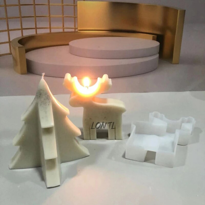 Jauna Sika Deer Ziemassvētku eglītes silikona sveču veidne Ziemassvētku dekorēšana ģipša amatniecības sveķu izgatavošana ziepju veidnes svētku dāvana