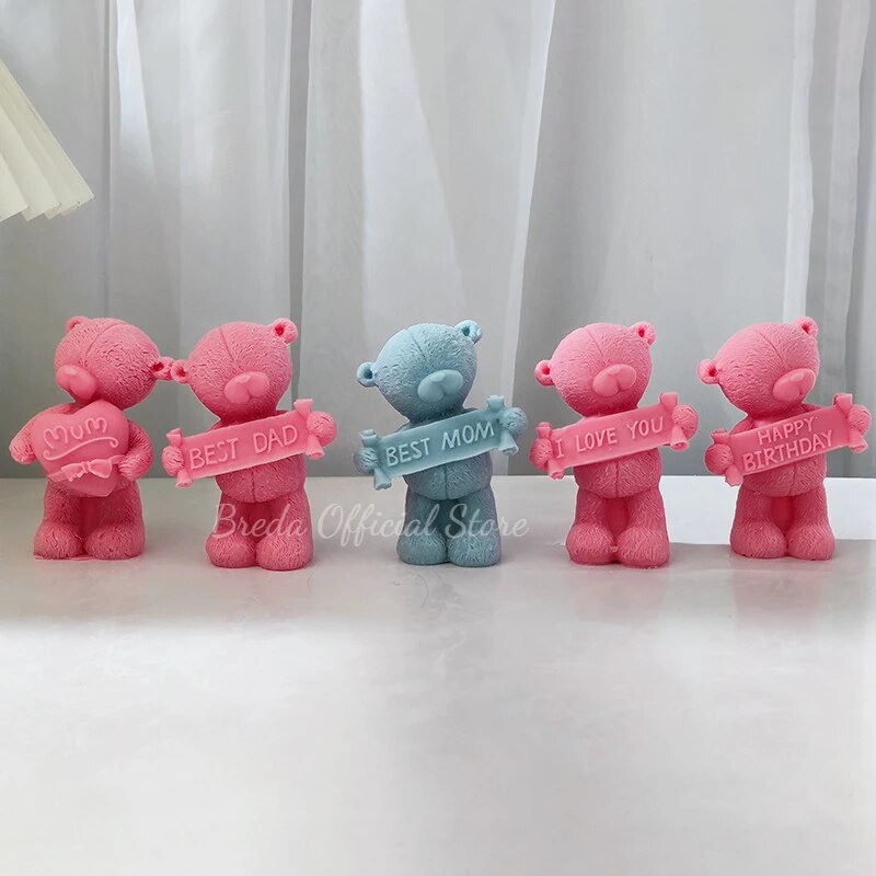 Sauklis Lācis Silikona sveču veidne 3D dzīvnieku ziepju sveķu ģipsis šokolādes kūkas cepšanas veidņu gatavošana mātes tēva dienas dāvana