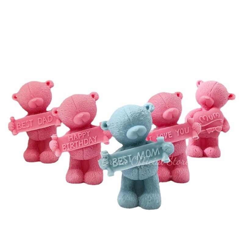 Sauklis Lācis Silikona sveču veidne 3D dzīvnieku ziepju sveķu ģipsis šokolādes kūkas cepšanas veidņu gatavošana mātes tēva dienas dāvana