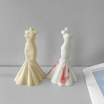 3D рокля с рибена опашка Сватбена рокля Силиконова форма за свещ Направи си сам Циментови занаяти Гипсов сапун Комплект епоксидни форми Сватбена украса Подаръци