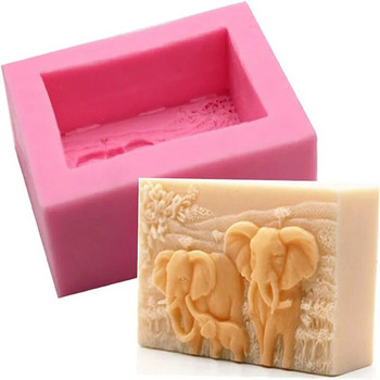 1 бр. Семейство слонове Силиконови форми за сапун Животински барове Форми за правене на сапун Квадратна форма за сапун за Baby Shower