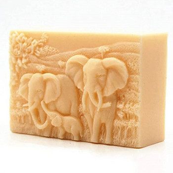 1 τεμ. Elephant Family Καλούπια σαπουνιού σιλικόνης Animal Bar Soap Making Molds Τετράγωνη φόρμα σαπουνιού για ντους μωρών