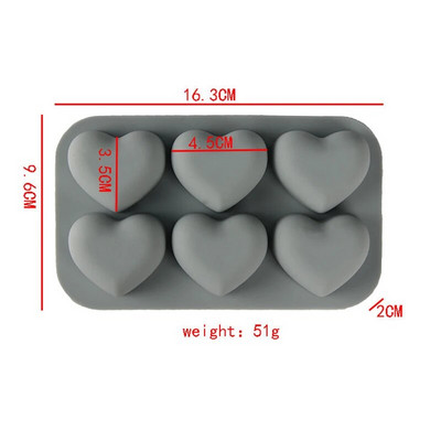 6 dobuma ziepju silikona veidnes sirds šokolādes veidnes mīlestības formas formas deserta putas želejas veidnes konfeitārijas kūkas dekorēšanas rīki