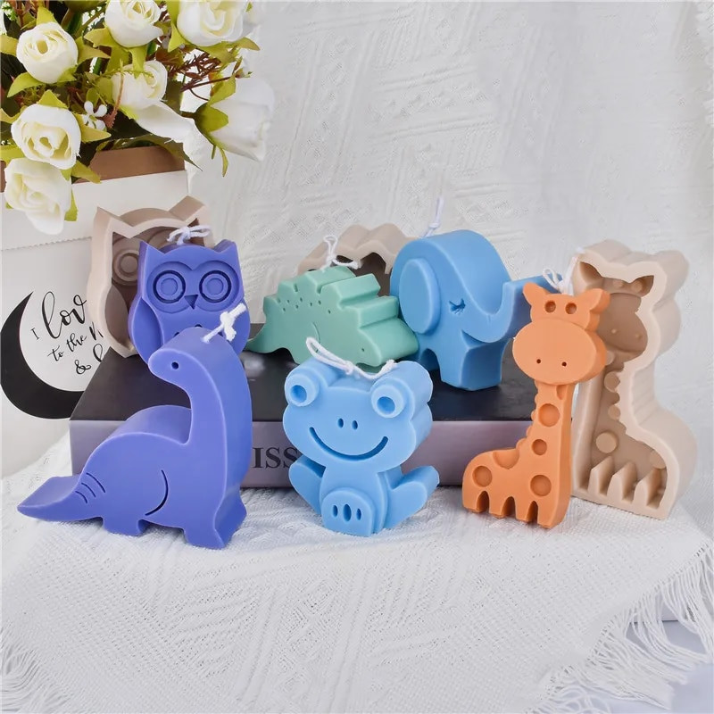 Silikona dzīvnieku sveču veidne 3D dinozauru žirafe ziloņu ziepju sveču ģipša izgatavošanas rīks bērnu rokām izgatavots DIY silikona modelis