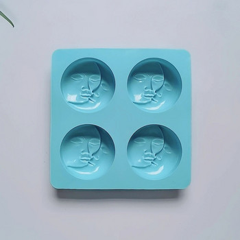 Силиконова форма за сапун с 4 кухини Луна Слънце Форма за сапун с форма на двойно лице Направи си сам Форма за свещи Изработка на домашни занаяти от смола за баня