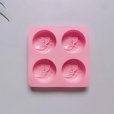 4 ertmių silikono muilo forma Moon Sun dvigubo veido formos muilo forma „pasidaryk pats“ žvakių forma Naminis vonios dervos amatų kūrimas