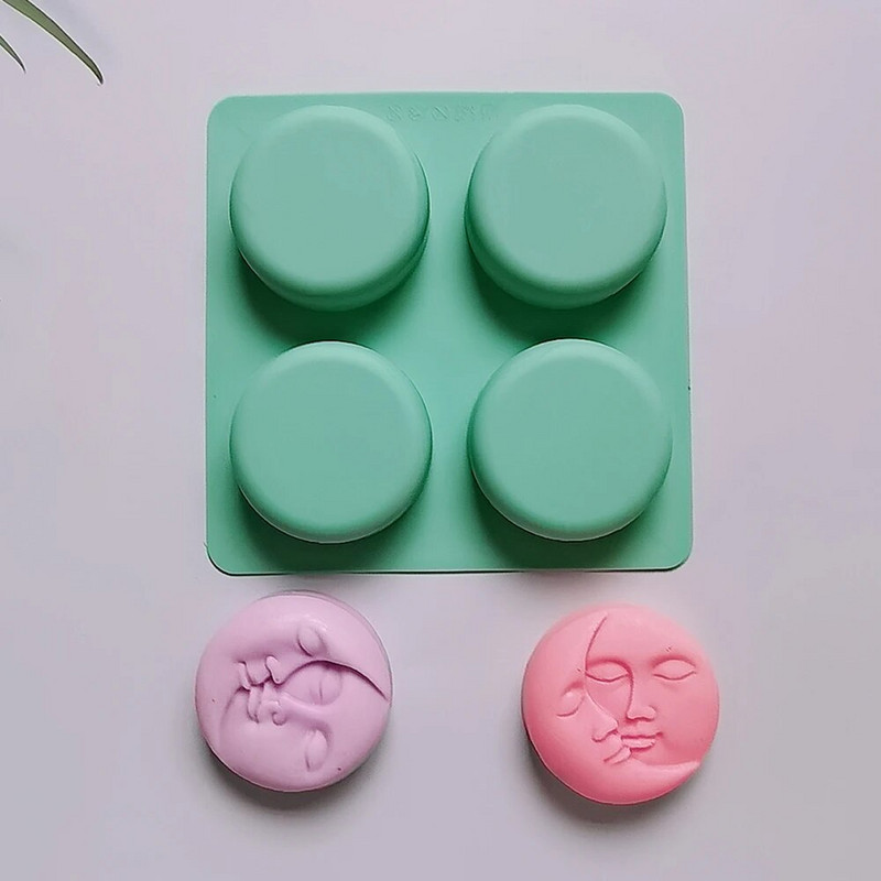 4 ertmių silikono muilo forma Moon Sun dvigubo veido formos muilo forma „pasidaryk pats“ žvakių forma Naminis vonios dervos amatų kūrimas