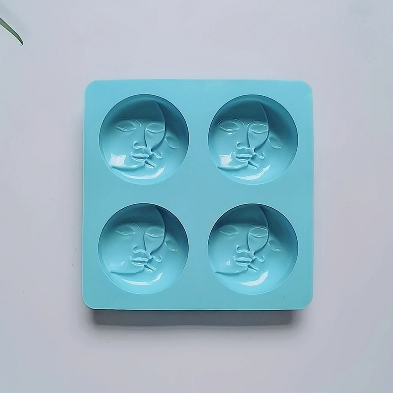 4 ertmių silikono muilo forma Moon Sun dvigubo veido formos muilo forma „pasidaryk pats“ žvakių forma Naminis vonios dervos amatų kūrimas