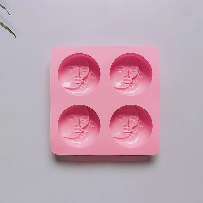 4 ertmių silikono muilo forma Moon Sun dvigubo veido formos muilo forma „pasidaryk pats“ žvakių forma Naminis vonios dervos amatų kūrimas