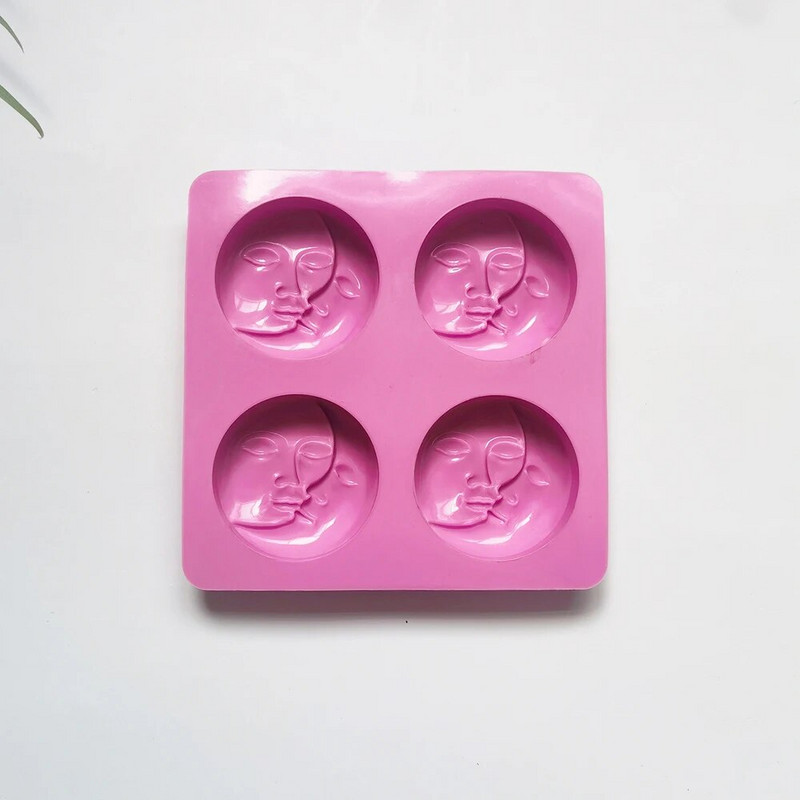 4 ertmių silikono muilo forma Moon Sun dvigubo veido formos muilo forma „pasidaryk pats“ žvakių forma Naminis vonios dervos amatų kūrimas