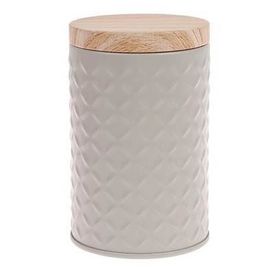 KARSTĀ IZPĀRDOŠANA Apaļa, tukša dzelzs kaste ar koka graudu vāku konfekšu uzglabāšanas kaste Diy sveču pagatavošanas burka