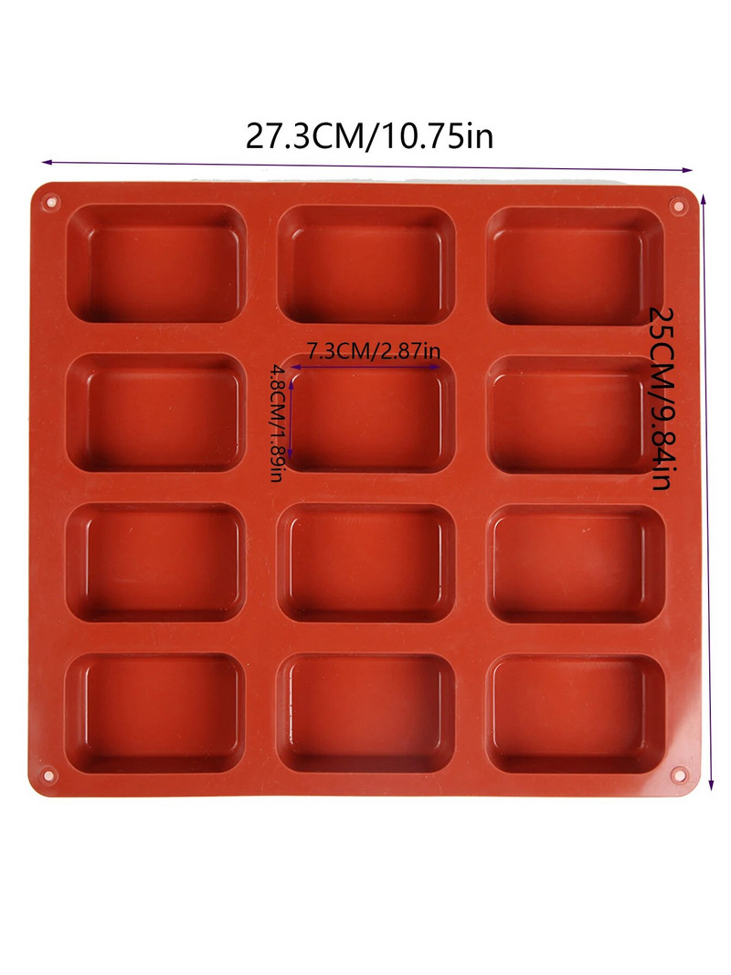 12 dobumu taisnstūra formas Silikona veidne Šokolādes tāfelīte ziepju veidņu putas Deserta kūkas paplātes forma Cepampanna konditorejas izstrādājumiem