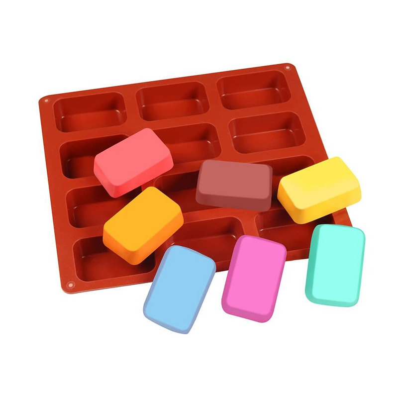 12 dobumu taisnstūra formas Silikona veidne Šokolādes tāfelīte ziepju veidņu putas Deserta kūkas paplātes forma Cepampanna konditorejas izstrādājumiem