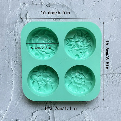 4-kameru 3D ar rokām darinātas silikona ziepju veidnes, viļņaini viļņaini, ziedu formas ziepes, veidojot veidni, DIY kvadrātveida apaļas ziepes