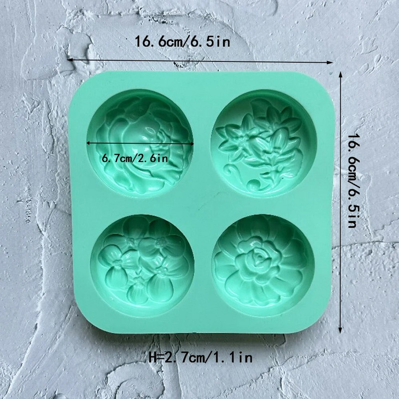 4-kameru 3D ar rokām darinātas silikona ziepju veidnes, viļņaini viļņaini, ziedu formas ziepes, veidojot veidni, DIY kvadrātveida apaļas ziepes