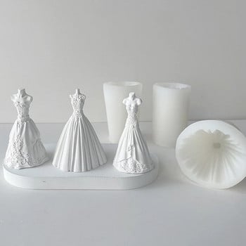 Булчинска сватбена рокля от ново поколение Силиконова форма 3D рокля Свещ Инструмент за производство на гипсова смола Направи си сам Комплект за печене на блокчета шоколадов лед
