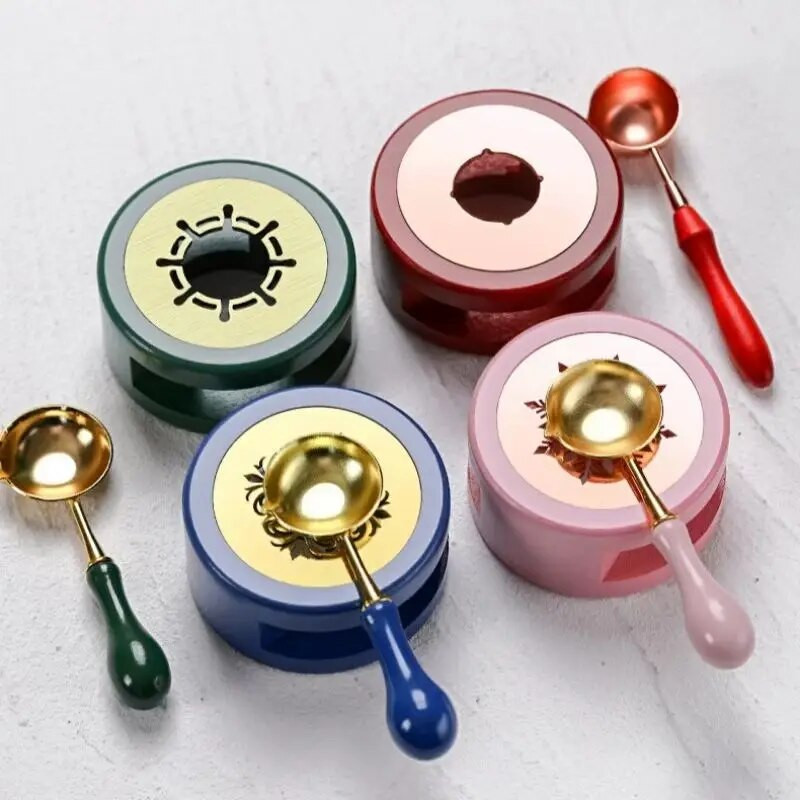 Viaszolvadék égő Rózsaszín Kék Zöld Vintage fa tömítő viasz kemence kanál Mini olvasztó sütő bélyegkészítő eszköz Barkács kiegészítő