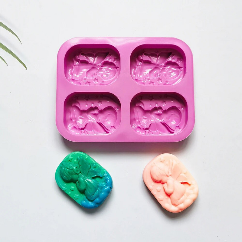 4 Cavity Angel seebivorm silikoonist käsitsi valmistatud seebi valmistamise vorm DIY aroomiteraapia krohvvormi eeterlik õli seebivorm