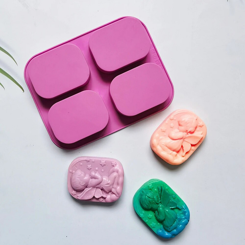 4 Cavity Angel seebivorm silikoonist käsitsi valmistatud seebi valmistamise vorm DIY aroomiteraapia krohvvormi eeterlik õli seebivorm