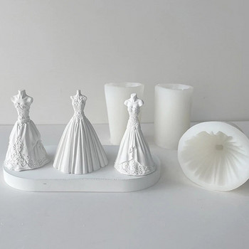 Булчинска сватбена рокля Силиконова форма 3D рокля Свещ Инструмент за производство на гипсова смола Направи си сам Комплект за печене на шоколадово ледено блокче
