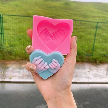 Νέο DIY χέρι-χέρι Φόρμα σαπουνιού σιλικόνης Διακόσμηση τούρτας γενεθλίων Εργαλείο ψησίματος 3D Love Heart Κεριά μπισκότων σοκολάτας