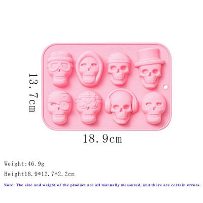 Helovīna silikona veidne 8 bedrīšu galvaskausa modelēšana DIY šokolādes konfekšu cepšana kūkas dekorēšanai aksesuāri ledus gabaliņi