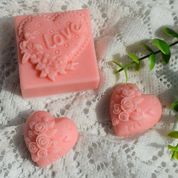 Rose Love Силиконова форма за сапун 3D сърце Свещ Смола Гипсова форма Цвете Шоколадов лед Комплект за печене Начало Декор Подарък за Свети Валентин