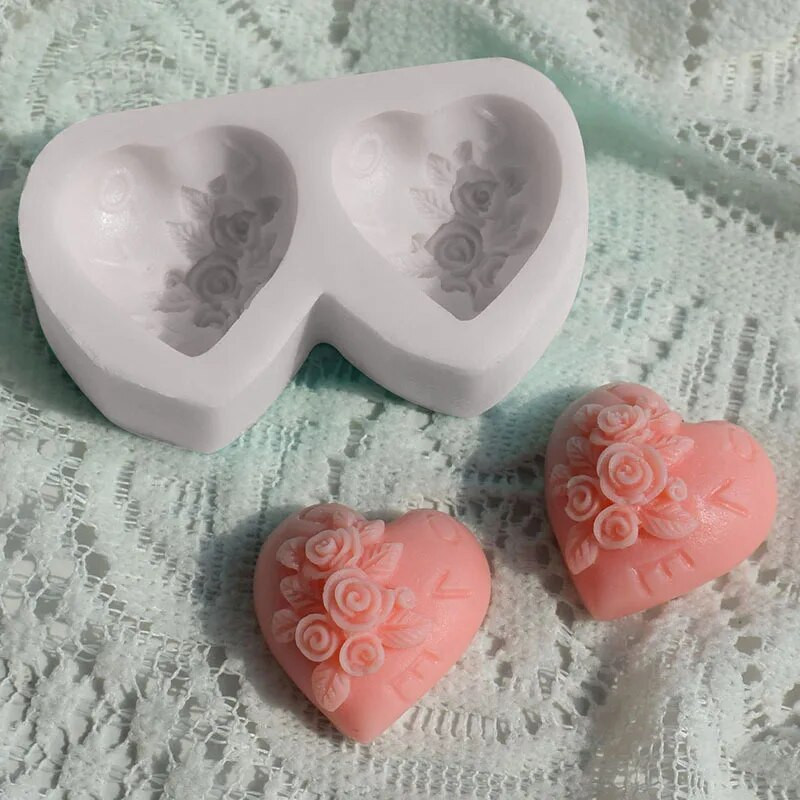 Rose Love silikona ziepju veidne 3D sirds sveces sveķu ģipša veidne ziedu šokolādes ledus cepšanas komplekts Mājas dekors Valentīna dienas dāvana