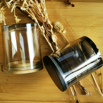 Буркани за свещи Кафява стъклена чаша за свещи Ароматна чаша с бамбуково покритие Консумативи за правене на свещи Стъклен буркан за свещи Направи си сам Свещ m