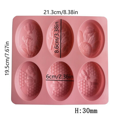 Materiale sănătoase Formă pentru săpun din silicon Honey Bee Formă din silicon 6 Forme Handmade Fabricare săpun Forme ovale 3D DIY Artizanat Săpun