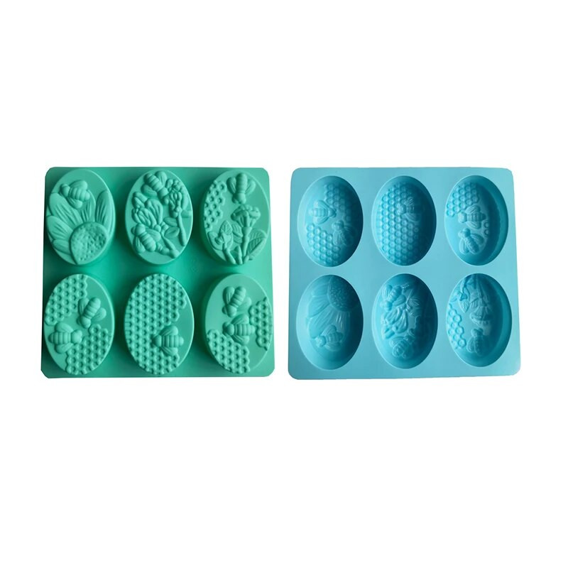 Veselīgi materiāli Medus bišu silikona ziepju veidnes silikona 6 veidnes ar rokām gatavotas veidnes Ziepju izgatavošana ovālas 3D formas DIY amatniecības ziepes