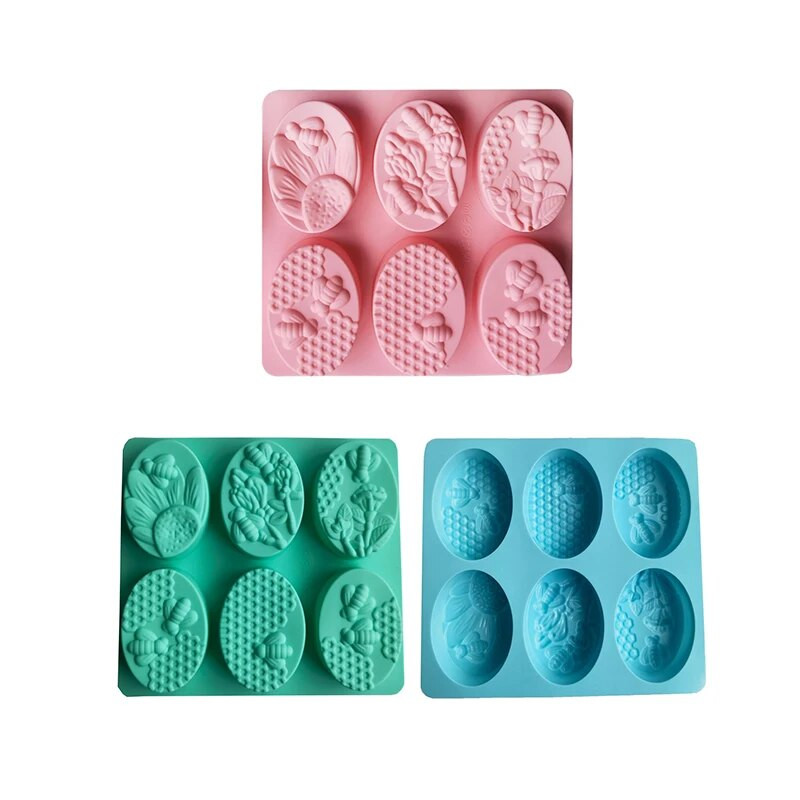 Veselīgi materiāli Medus bišu silikona ziepju veidnes silikona 6 veidnes ar rokām gatavotas veidnes Ziepju izgatavošana ovālas 3D formas DIY amatniecības ziepes