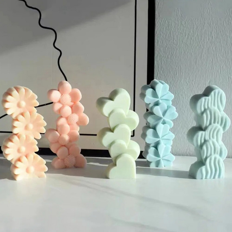 Egymásra rakható szív gyertya szilikon forma napraforgó lóhere szappangyanta gipsz készítés Valentin napi szerelmes torta dekoráció csokoládé ajándék