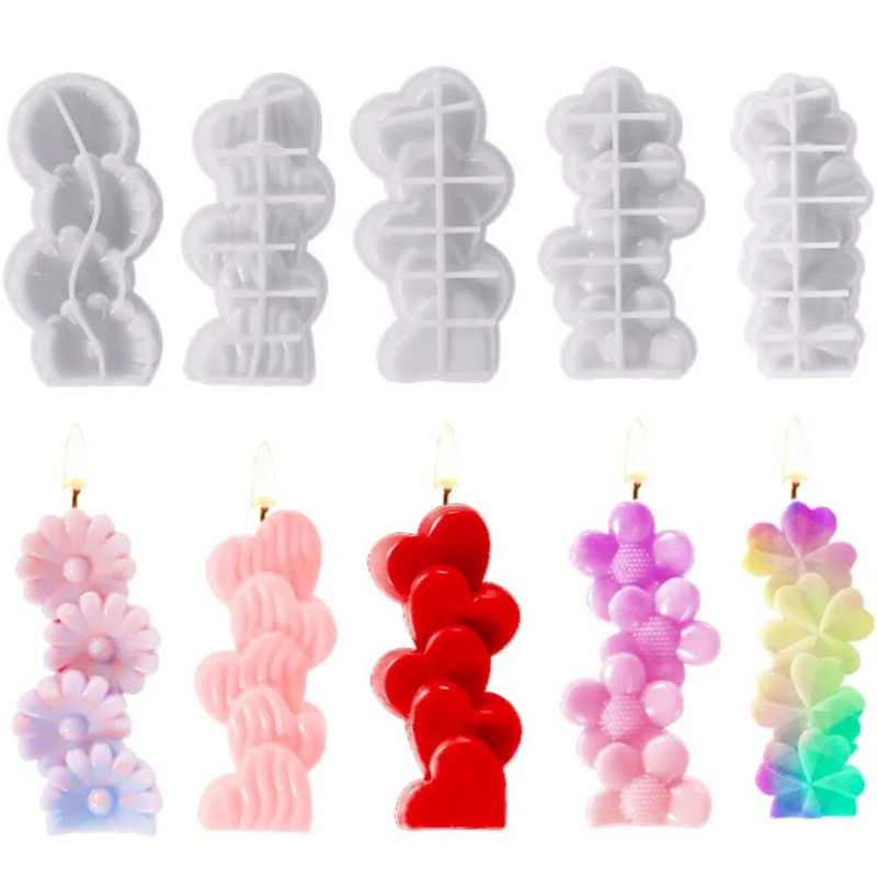 Egymásra rakható szív gyertya szilikon forma napraforgó lóhere szappangyanta gipsz készítés Valentin napi szerelmes torta dekoráció csokoládé ajándék