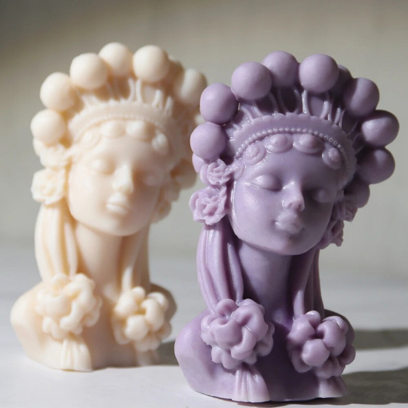 Ķīniešu Pekinas Opera Sieviešu sveces silikona veidne DIY Art Craft Cilvēka portrets ģipša aromātiskā sveces veidne ar rokām darināta dāvana