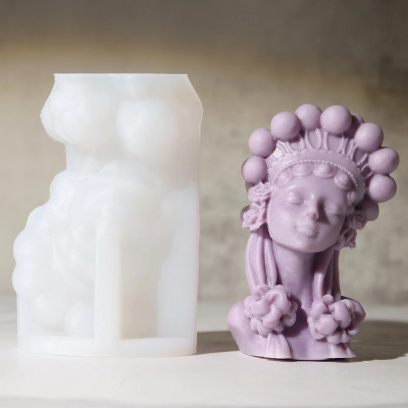 Ķīniešu Pekinas Opera Sieviešu sveces silikona veidne DIY Art Craft Cilvēka portrets ģipša aromātiskā sveces veidne ar rokām darināta dāvana